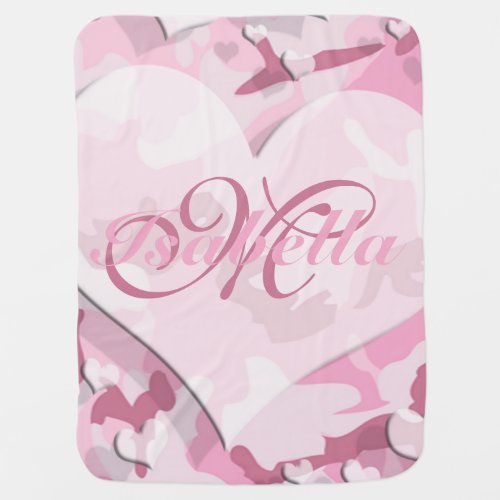 Cute Monogram Pink Camouflage Hearts Pattern Swaddle Blanket