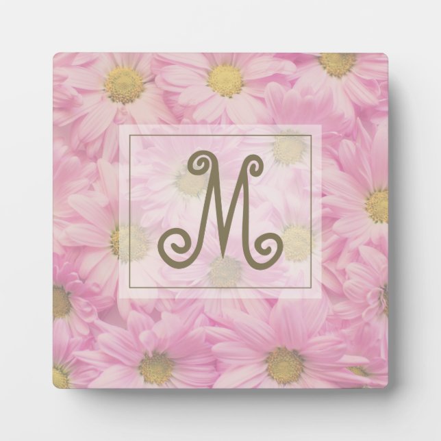 Cute Monogram Pink Daisy Custom Plaque (Front)