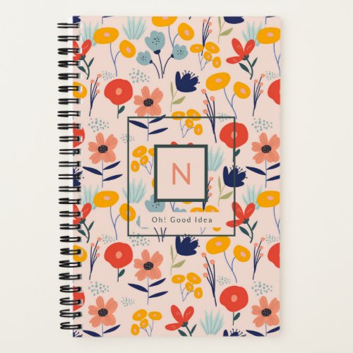 Cute Monogram Pink Flowers Pattern Notebook