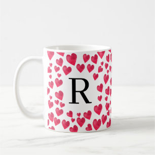 Cute Monogram Red Hearts Custom Monogram Coffee Mug