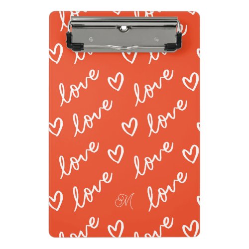 Cute Monogram Red Hearts  Love Lettering Mini Clipboard