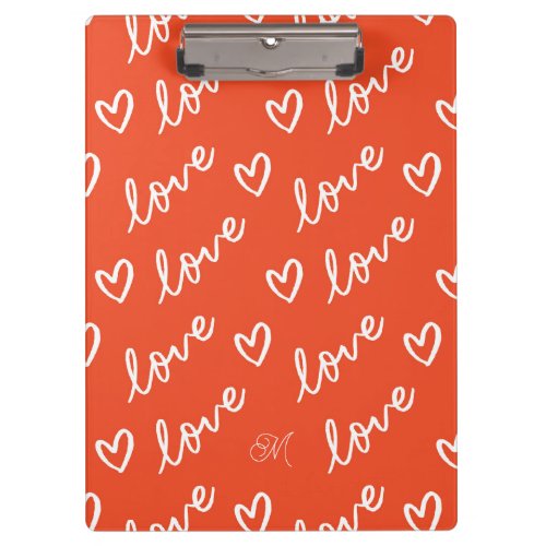 Cute Monogram Red Lettering Love  Heart Doodles Clipboard