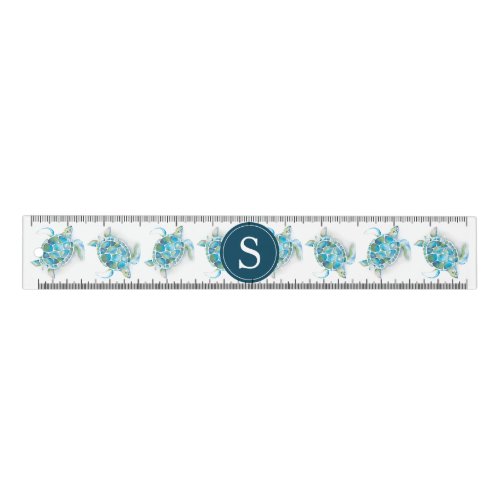 Cute Monogram Sea Turtle Back To School Ruler