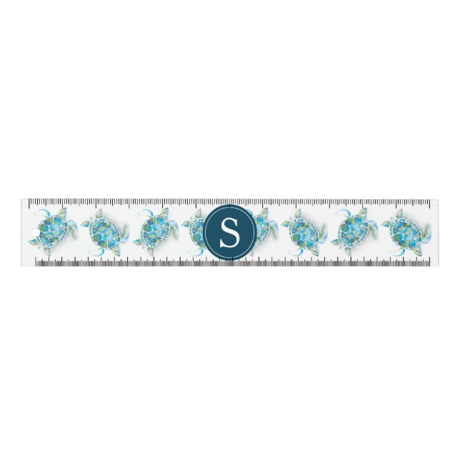Cute Monogram Sea Turtle Back To School Ruler (Front)