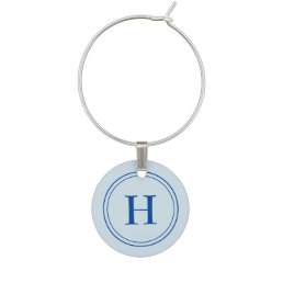 Cute Monogram Stylish Blue Initial Wine Charm