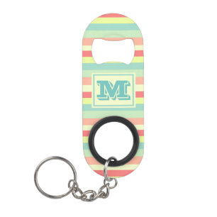 Cute Monogram Summer Stripes Keychain Bottle Opener