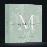 Cute Monogram Teal Botanical Leaves School Office 3 Ring Binder<br><div class="desc">Elegant Cute Modern Monogram Teal Botanical Leaves Office School Kitchen Recipe Binder</div>