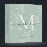Cute Monogram Teal Botanical Leaves School Office 3 Ring Binder<br><div class="desc">Elegant Cute Modern Monogram Teal Botanical Leaves Office School Kitchen Recipe Binder</div>