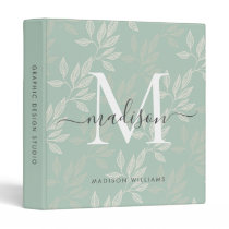 Cute Monogram Teal Botanical Leaves School Office 3 Ring Binder Cute Monogram Teal Botanical Leaves School Office 3 Ring Binder