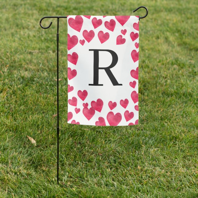 Cute Monogram Valentine's Day Hearts Garden Flag (In SItu)
