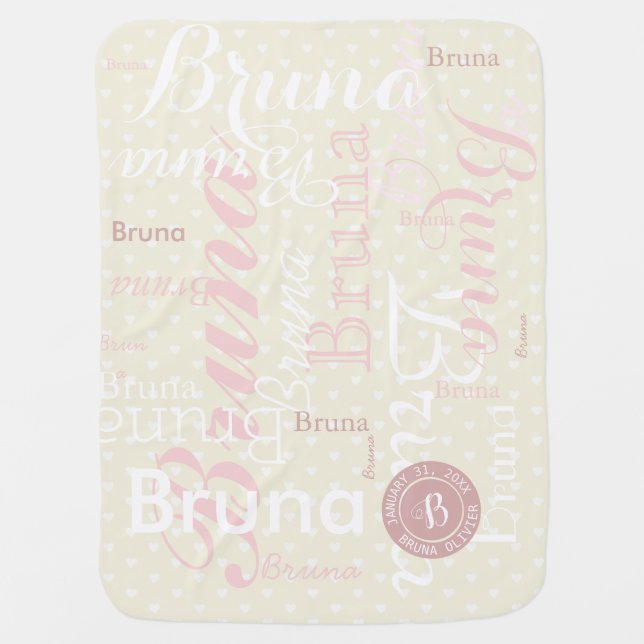 cute monogram with pattern of names pink swaddle blanket (Front)