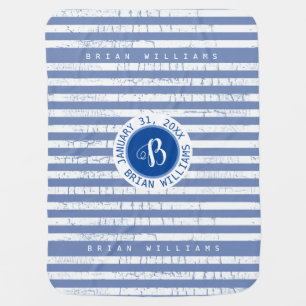 cute  monogram with stripes on blue boys receiving blanket