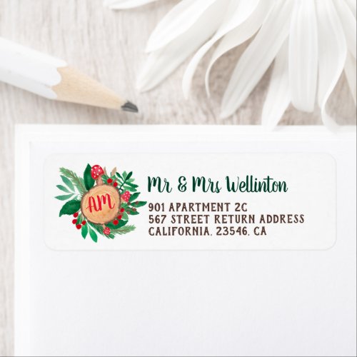 Cute monogram woodland forest watercolor tree log label