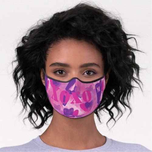 Cute Monogram xoxo Pink Purple Abstract Hearts  Premium Face Mask