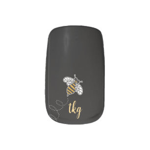Cute Monogram Yellow and Black Bumblebee  Minx Nail Art