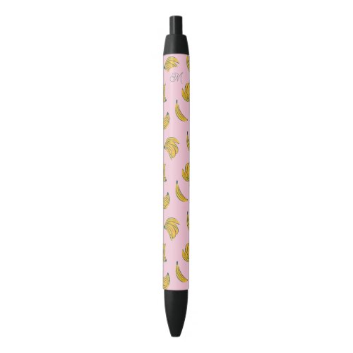 Cute Monogram Yellow Bananas in Pink Background Blue Ink Pen