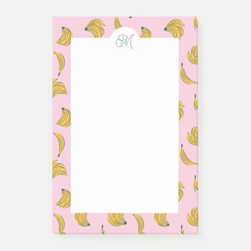 Cute Monogram Yellow Bananas in Pink Background Post_it Notes