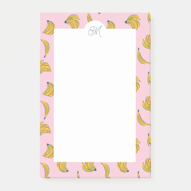 Cute Monogram Yellow Bananas in Pink Background Post-it Notes (Front)