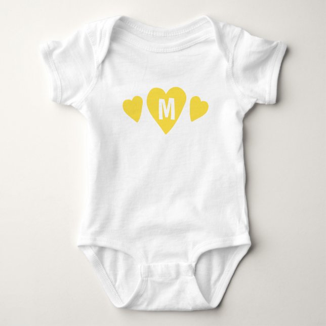 Cute Monogram Yellow Hearts Baby Bodysuit (Front)