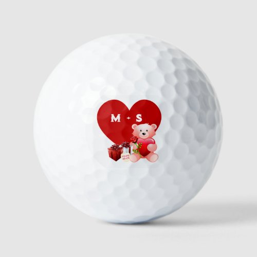 Cute Monograme Valentine Heart Golf Balls