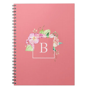 Cute Monogrammed Abstract Pink & Pink Coral Floral Notebook
