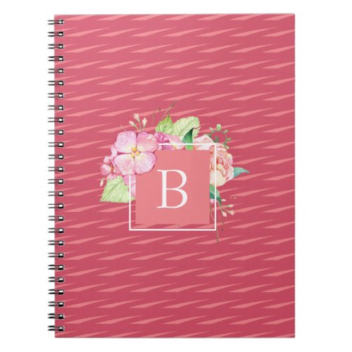 Cute Monogrammed Abstract Pink  Pink Coral Floral Notebook