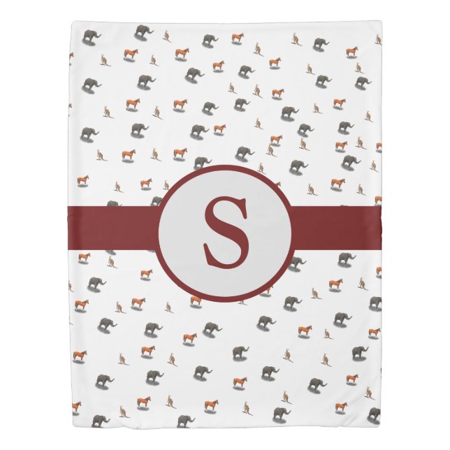 Cute Monogrammed Assorted Animals Duvet Cover (Front)