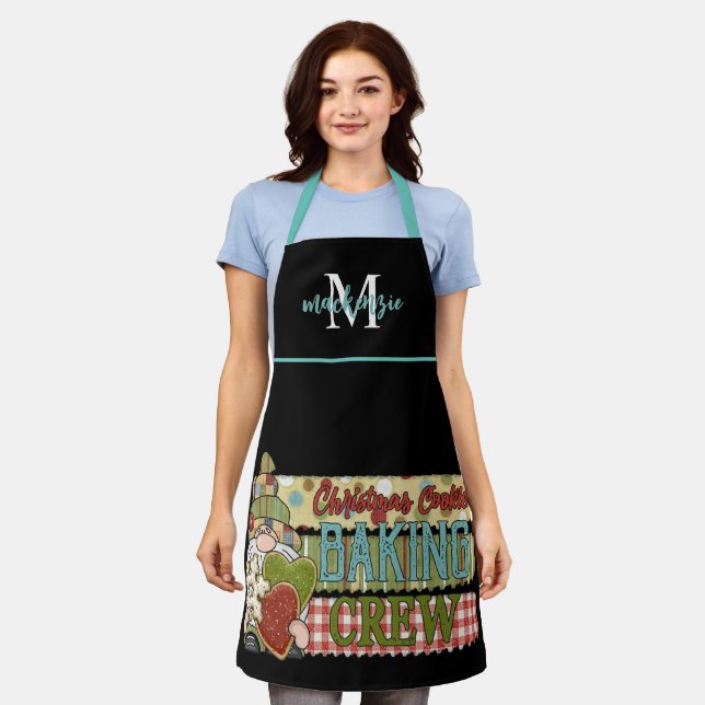 Cute Monogrammed Christmas Baking Crew Apron  (Worn)