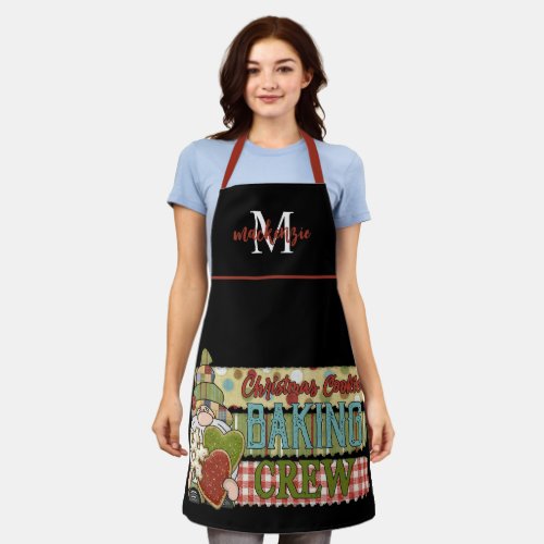 Cute Monogrammed Christmas Baking Crew Apron 