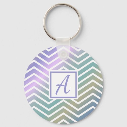 Cute Monogrammed Colorful Zig Zag Pattern Keychain