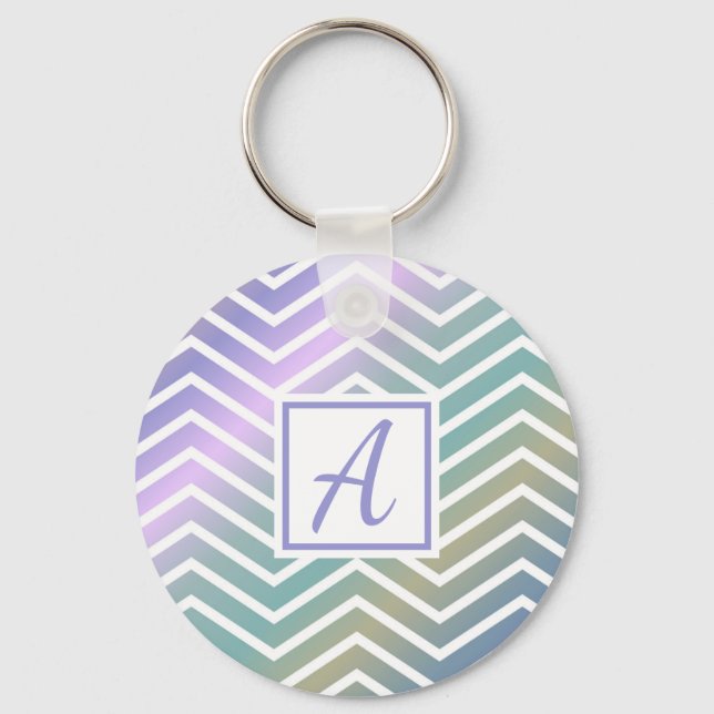 Cute Monogrammed Colorful Zig Zag Pattern Keychain (Front)