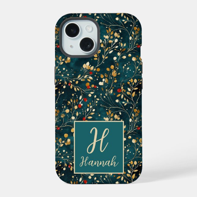 Cute Monogrammed Floral Watercolor patterned Iphone Case (Back)