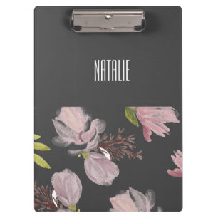 Cute monogrammed flower pattern grey and pink clipboard