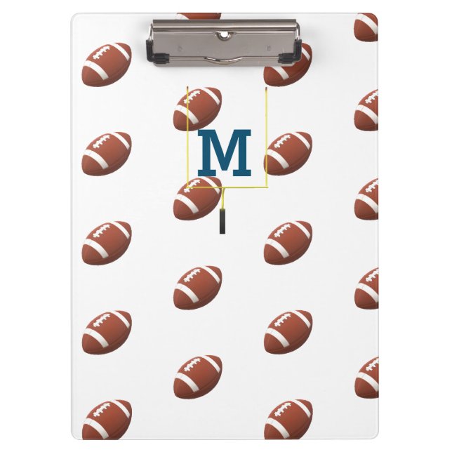 Cute Monogrammed Football Themed Clipboard (Front)