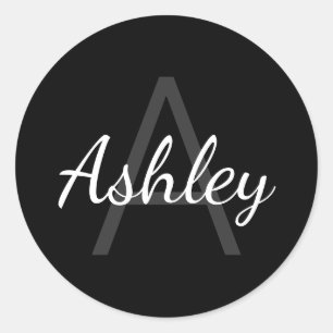 Cute Monogrammed Girl's Name Black & White Classic Round Sticker