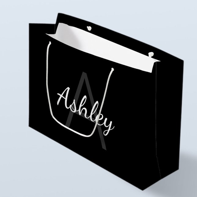 Cute Monogrammed Girl's Name | Black & White Large Gift Bag (Creator Uploaded)
