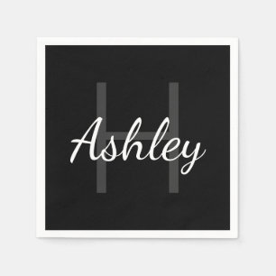 Cute Monogrammed Girl's Name Black & White Napkins