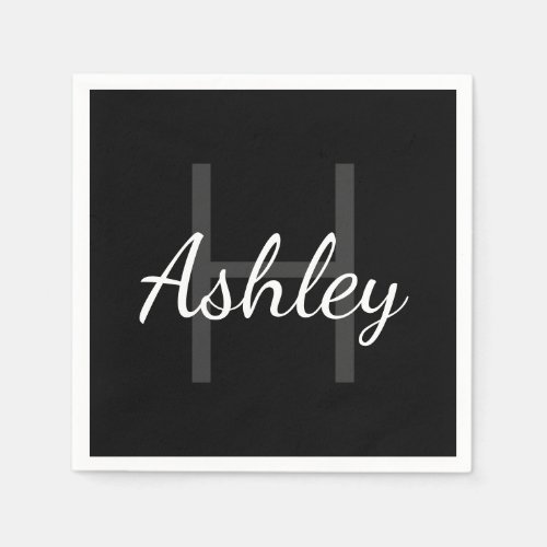 Cute Monogrammed Girls Name  Black  White Napkins