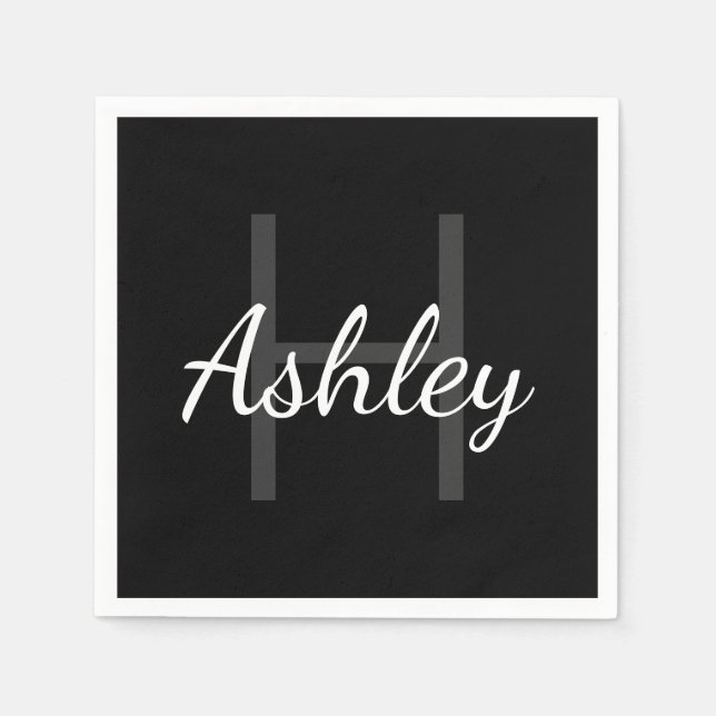 Cute Monogrammed Girl's Name | Black & White Napkins (Front)