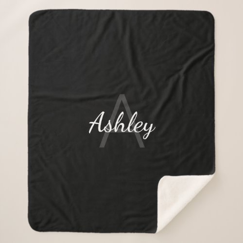 Cute Monogrammed Girls Name  Black  White Sherpa Blanket