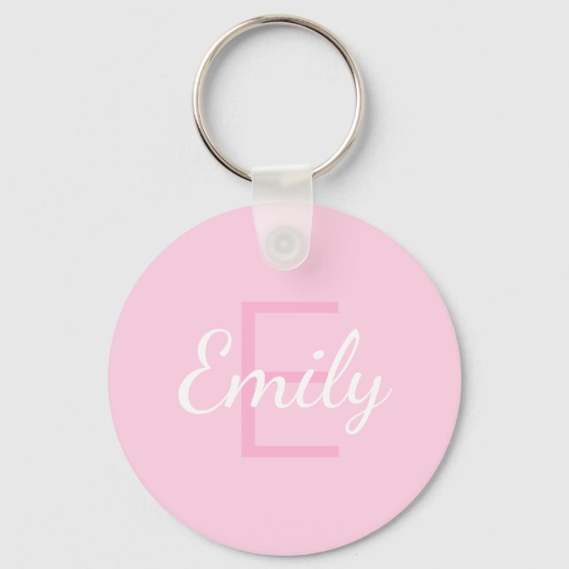 Cute Monogrammed Girl's Name | Pink & White Keychain (Front)