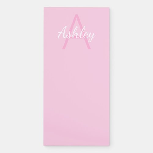 Cute Monogrammed Girls Name  Pink  White Magnetic Notepad