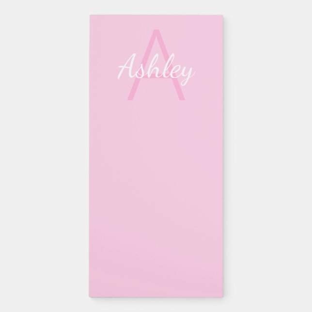 Cute Monogrammed Girl's Name | Pink & White Magnetic Notepad (Front)