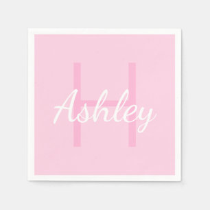 Cute Monogrammed Girl's Name   Pink & White Napkins