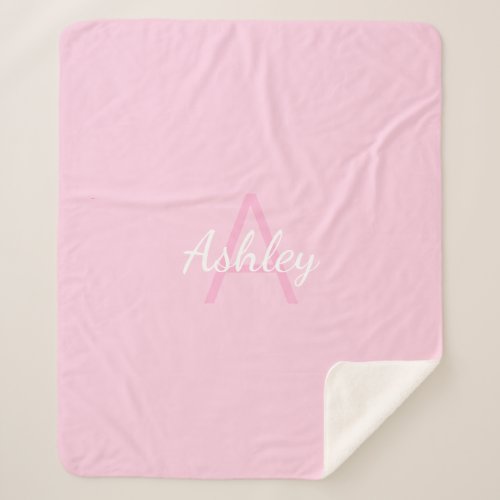 Cute Monogrammed Girls Name  Pink  White Sherpa Blanket