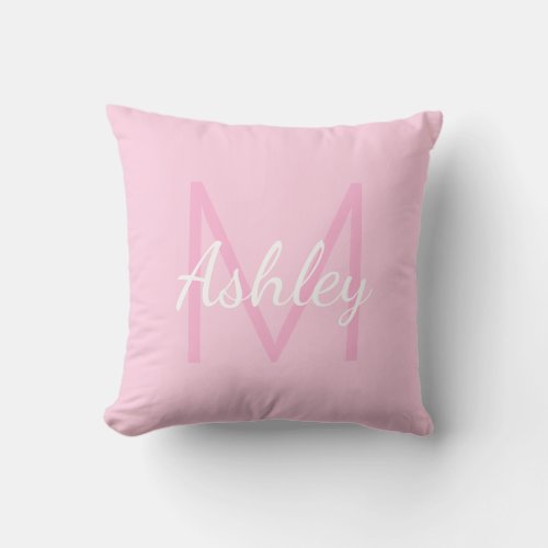 Cute Monogrammed Girls Name  Soft Pink  White Throw Pillow