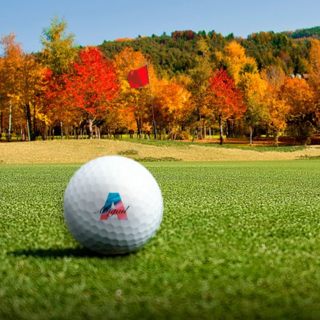 Cute  monogrammed initial A coral blue Golf Balls (Creator Uploaded)