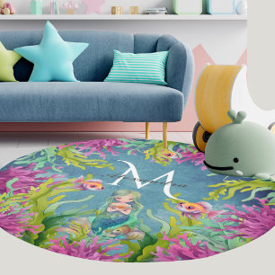 Cute Monogrammed Name Mermaid Round Rug