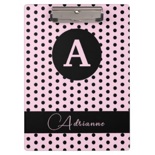 Cute Monogrammed Pink and Black Polka Dots Clipboard