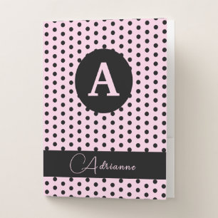 Cute Monogrammed Pink and Black Polka Dots Pocket Folder